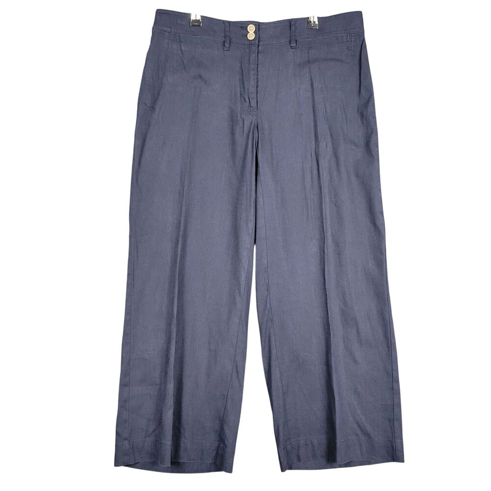 J JILL Linen Stretch Blue Mid Rise Wide Leg Pants Beachy Coastal SIZE MEDIUM